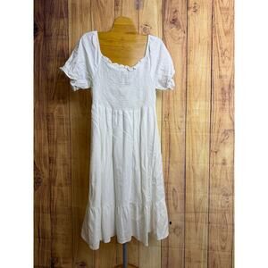 Kaileigh White Ruffle Linen Blend Smocked Lined Dress Size M